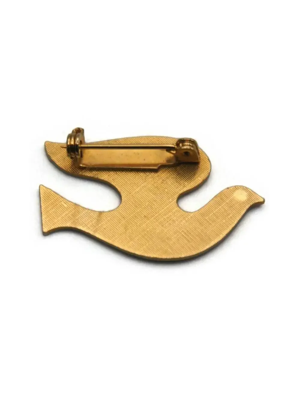 Vintage Brushed Gold Tone Dove Brooch with Blue Rhinestone Eye.